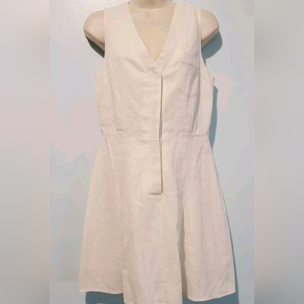 ModCloth Eager to Pleat Oatmeal Sleeveless Dress Linen Size 4